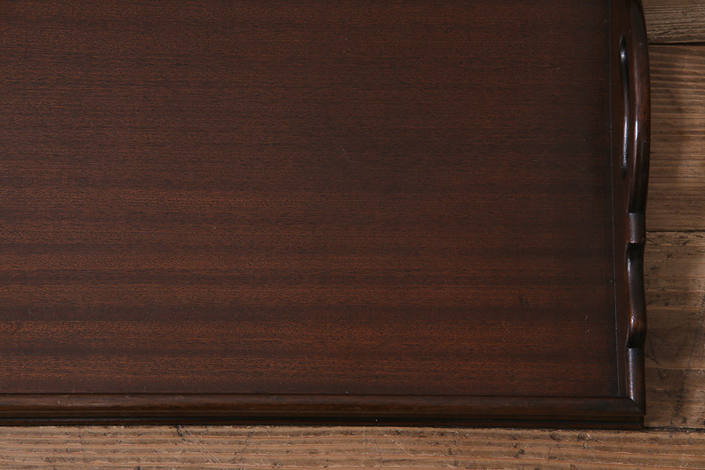 アンティーク雑貨　イギリスアンティーク　マホガニー材　気品漂う木製トレー(中)(サービングトレイ、角盆、お盆)(R-045183)