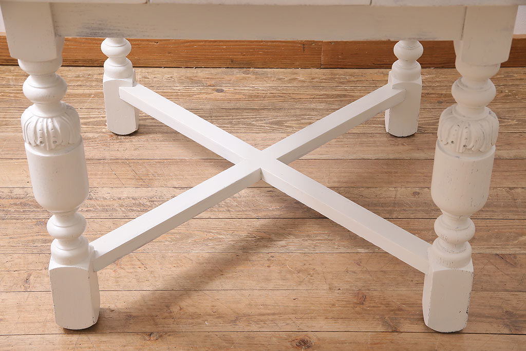 アンティーク家具　イギリスアンティーク　白いペイントのドローリーフテーブル(エクステンションテーブル、ダイニングテーブル)(R-045218)