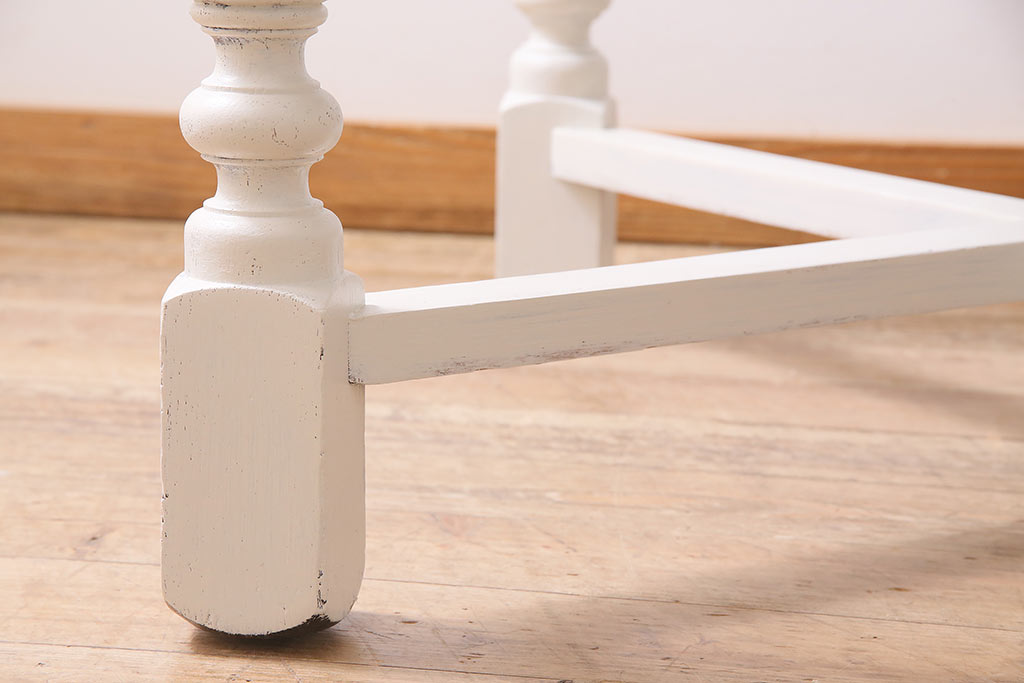 アンティーク家具　イギリスアンティーク　白いペイントのドローリーフテーブル(エクステンションテーブル、ダイニングテーブル)(R-045218)