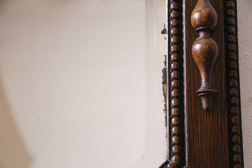 アンティーク雑貨　イギリスアンティーク　オーク材　八角形のフレームがおしゃれなウォールミラー(壁掛けミラー、鏡)(R-045241)