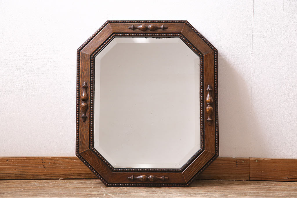 英国アンティーク木製オクタゴンフレームミラー/壁掛け鏡/八角形(74-204-2