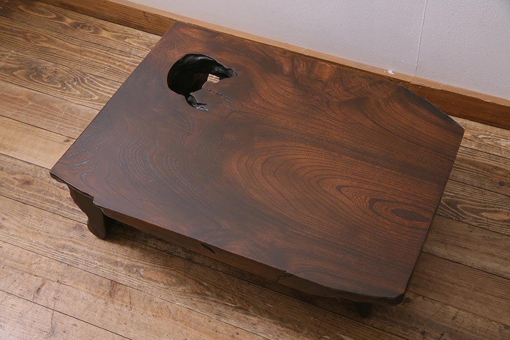 ビンテージ家具　昭和中期　総ケヤキ材　木の味わいをたっぷり味わえる座卓(センターテーブル、ローテーブル)(R-045342)