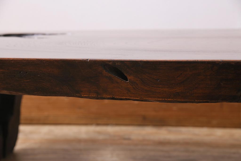 ビンテージ家具　昭和中期　総ケヤキ材　木の味わいをたっぷり味わえる座卓(センターテーブル、ローテーブル)(R-045342)