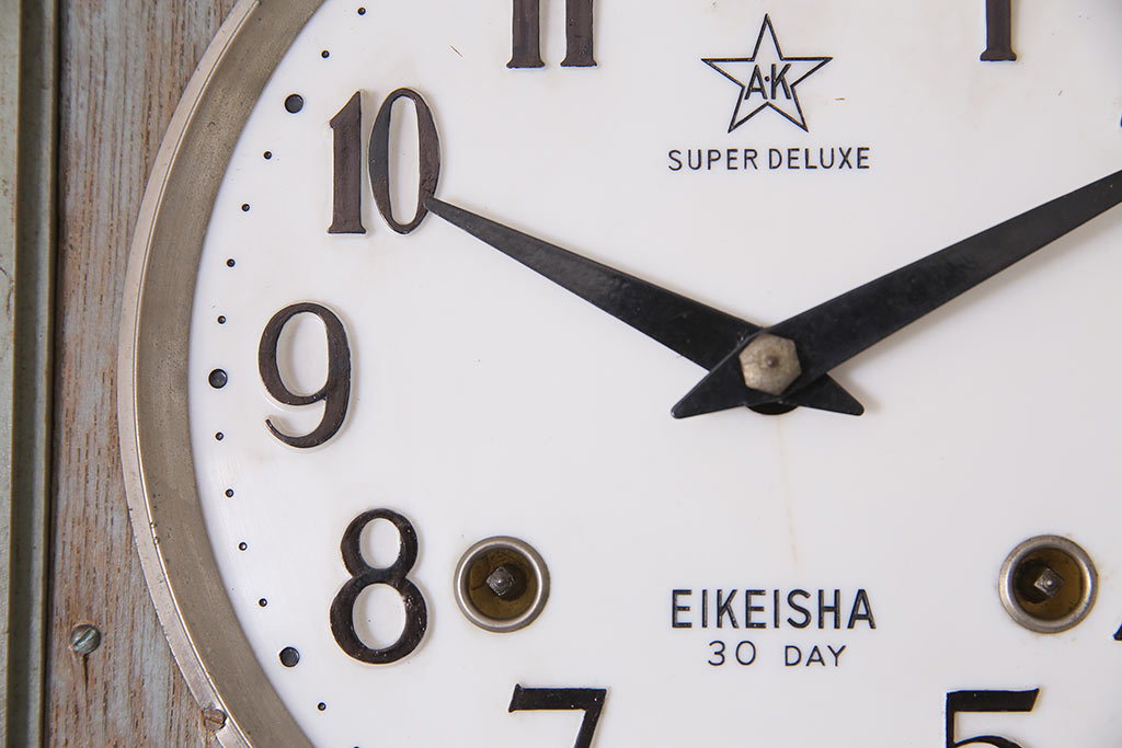 アンティーク時計　昭和中期　EIKEISHA(栄計舎)　30DAY　ゼンマイ式　SUPER DELUXE　レトロポップな振り子時計(柱時計、壁掛け時計)(R-045348)