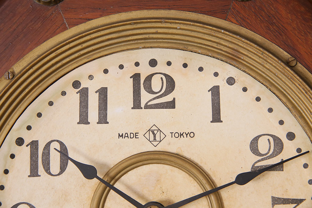 アンティーク時計　大正昭和初期　精工舎(SEIKOSHA、セイコー)　ゼンマイ式　珍しいガラス絵の八角柱時計(掛け時計)(R-045349)