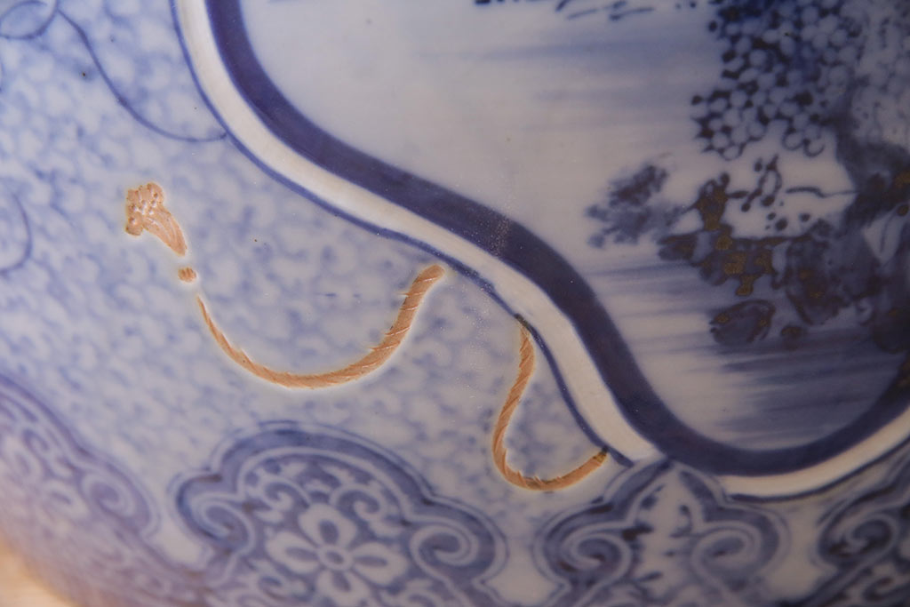 アンティーク雑貨　昭和初期　縁起物の図柄が目を惹く瀬戸火鉢(鉢カバー)(R-045355)