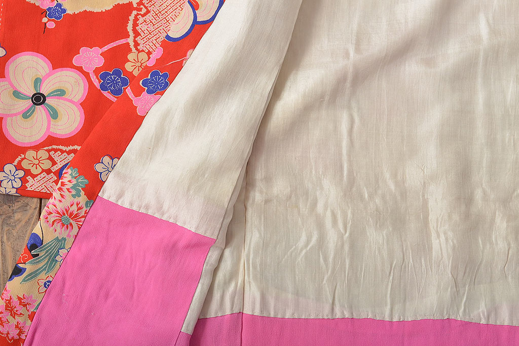昭和初期 花に宝尽くし 錦紗縮緬 子供着物(正絹、古布)(R-045366