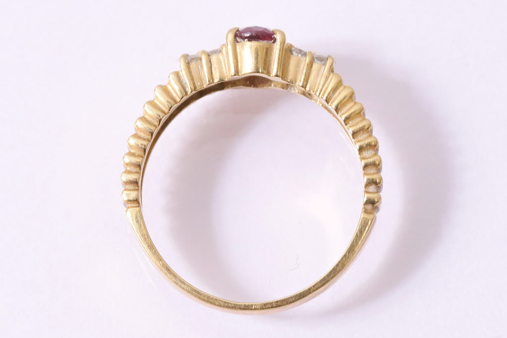 ヴィンテージアクセサリー　K18　ゴールド　ピンククリスタル風のリング(指輪、ビンテージ)(R-045384)
