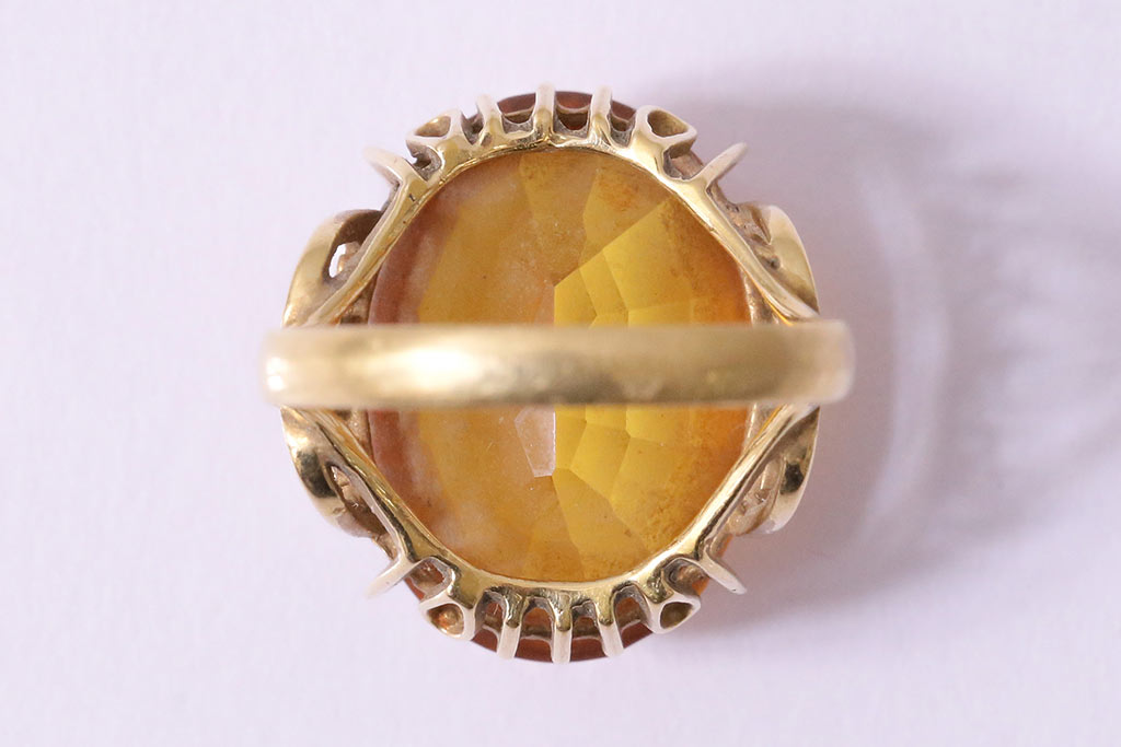 ヴィンテージアクセサリー K18 装飾が美しい琥珀色のリング(指輪 