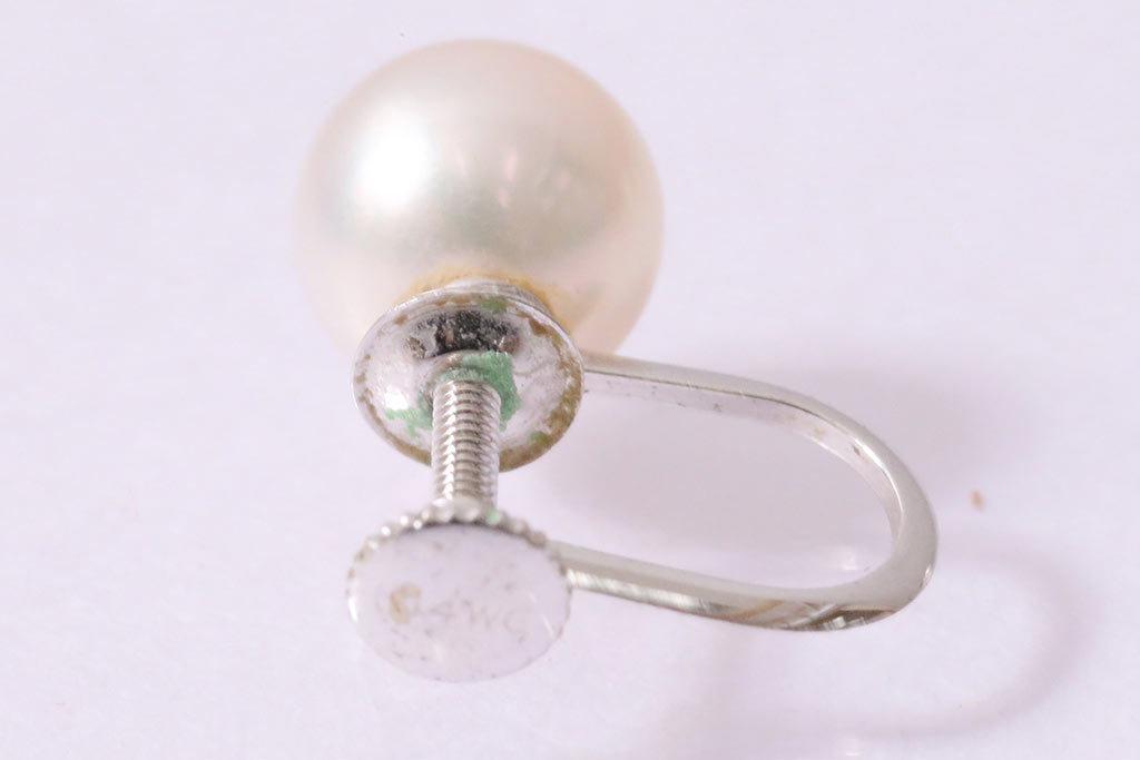 ヴィンテージアクセサリー　K14WG　ホワイトゴールド　ビンテージパールイヤリング(R-045394)