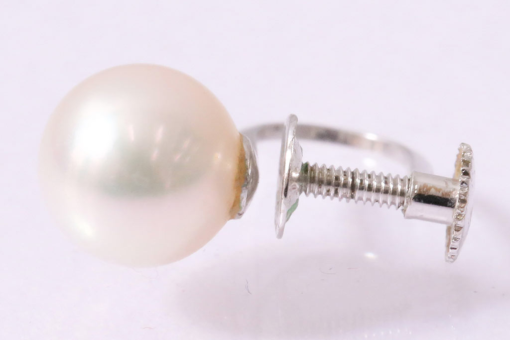 ヴィンテージアクセサリー　K14WG　ホワイトゴールド　ビンテージパールイヤリング(R-045394)