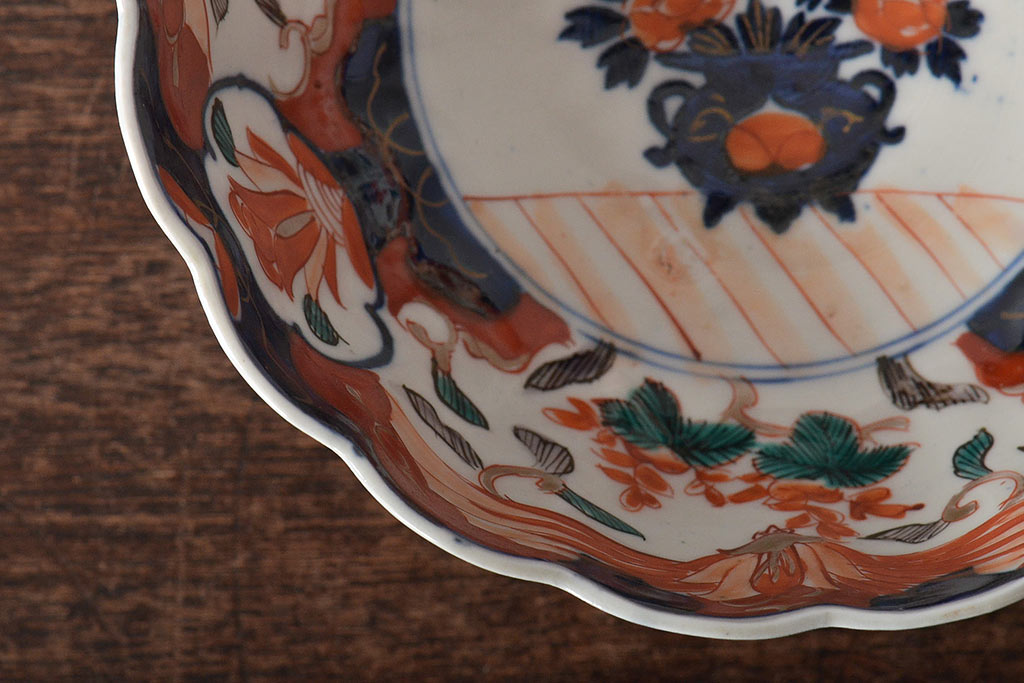 明治期　伊万里焼　花籠図　色絵　深鉢(深皿、和食器)(R-045404)