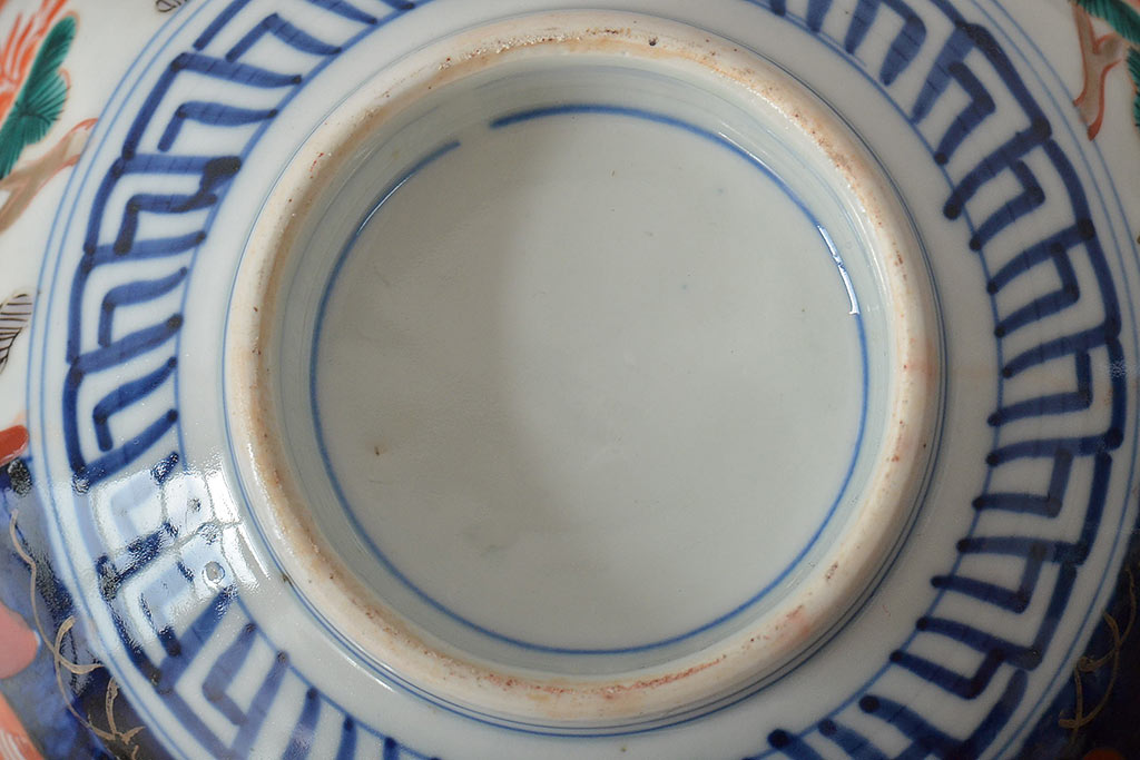 明治期　伊万里焼　花籠図　色絵　深鉢(深皿、和食器)(R-045404)