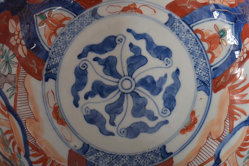 明治期 伊万里焼 色絵染付 深鉢(深皿、和食器)(R-045406