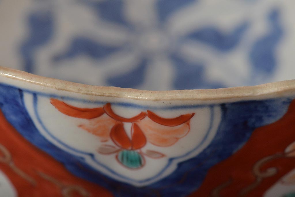 明治期 伊万里焼 色絵染付 深鉢(深皿、和食器)(R-045406