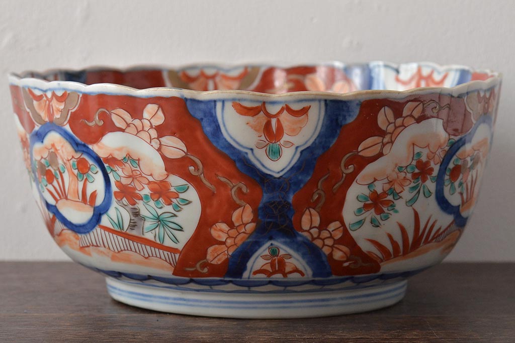 明治期 伊万里焼 色絵染付 深鉢(深皿、和食器)(R-045406