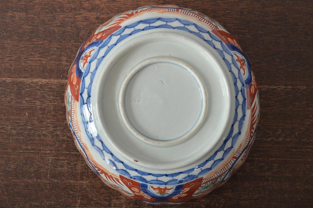 明治期　伊万里焼　色絵染付　深鉢(深皿、和食器)(R-045406)