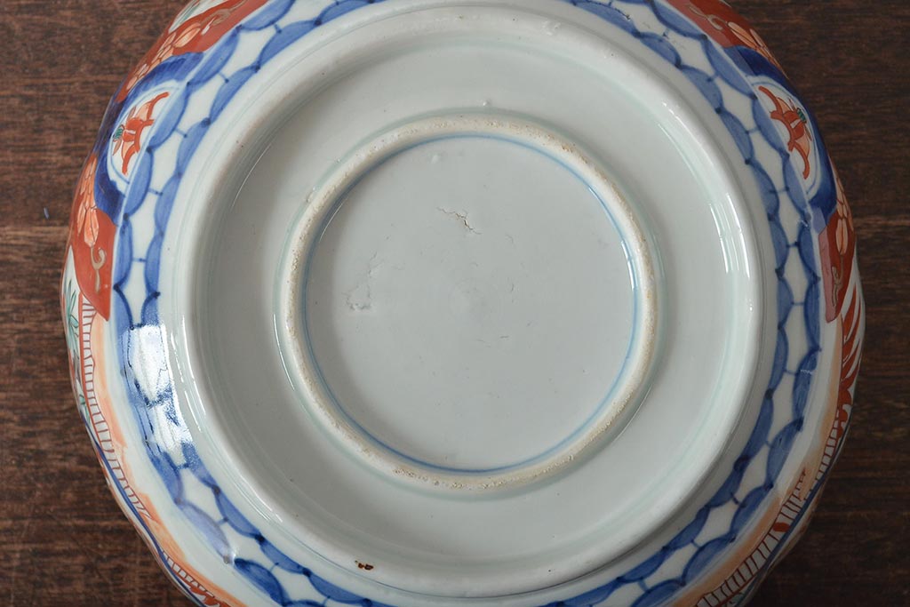 明治期　伊万里焼　色絵染付　深鉢(深皿、和食器)(R-045406)