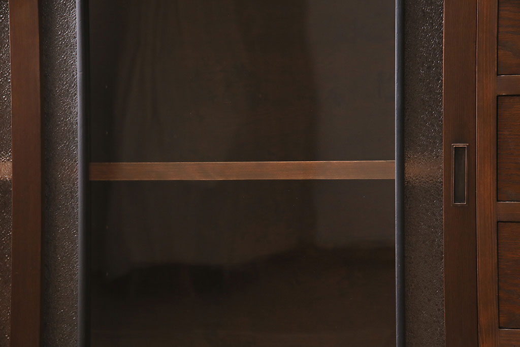 ラフジュ工房オリジナル　古建具リメイク　引き出し付き　色ガラス・レトロガラスが魅力のサイドボード(ガラス戸棚、収納棚、キャビネット)(R-045417)