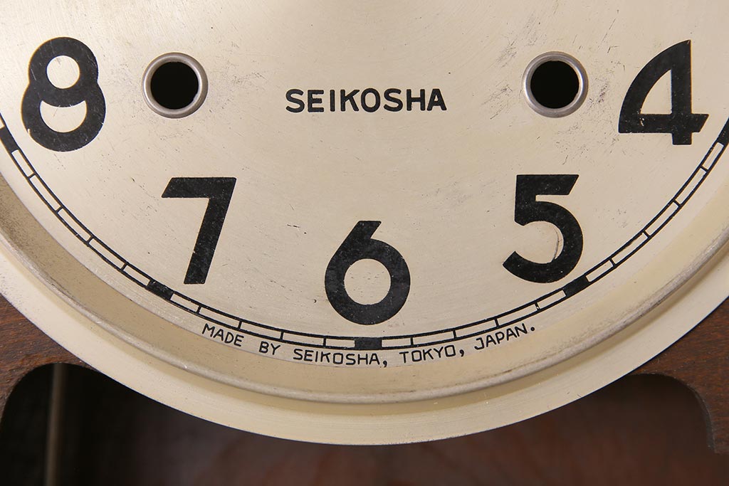 アンティーク時計　昭和中期　精工舎(SEIKOSHA、セイコー)　電池式　栓材　レトロシックな雰囲気漂う掛け時計(柱時計、古時計)(R-045481)