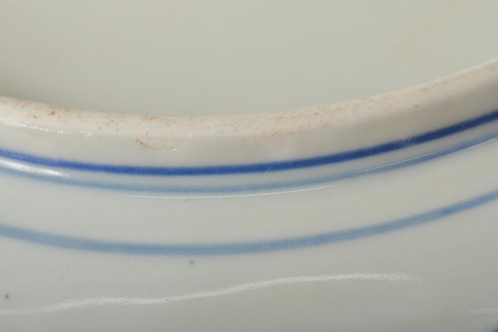 明治期　花籠図　染付　楕円皿(伊万里焼、和食器)(R-045489)