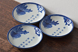 幕末〜明治期　富長貴春(富貴長春)　伊万里　色絵　金彩　5寸皿　約15cm　煌びやかで豪華な絵付けの深皿3客セット(和食器、和皿、変形皿、五寸)(R-062287)