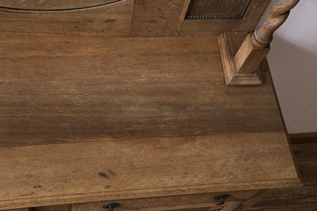 アンティーク家具　イギリスアンティーク　1910年頃　ストリップド(剥離)　オーク材　鏡付き!　キャビネット(サイドボード、収納棚、戸棚)(R-045505)