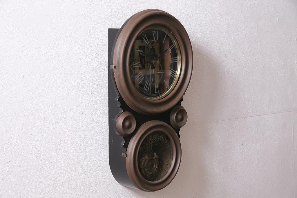 アンティーク時計　明治　SEIKOSHA(精工舎、セイコー)　ゼンマイ式　四ツ丸　 古い質感が味わい深いだるま時計(掛時計、柱時計、振り子時計)(R-045562)