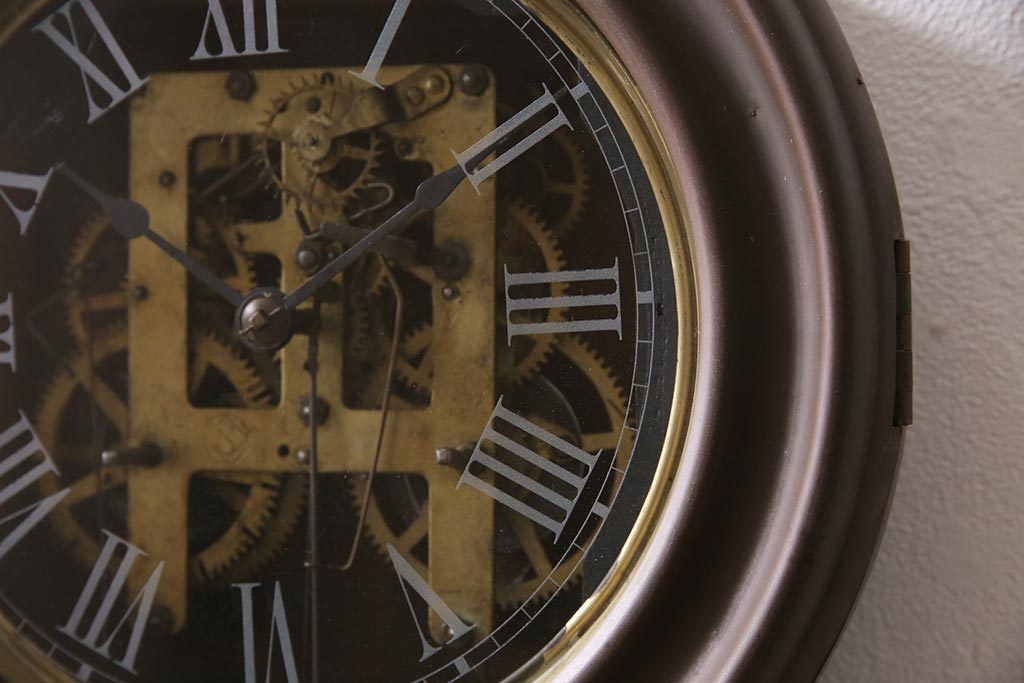 アンティーク時計　明治　SEIKOSHA(精工舎、セイコー)　ゼンマイ式　四ツ丸　古い質感が味わい深いだるま時計(掛時計、柱時計、振り子時計)(R-045562)