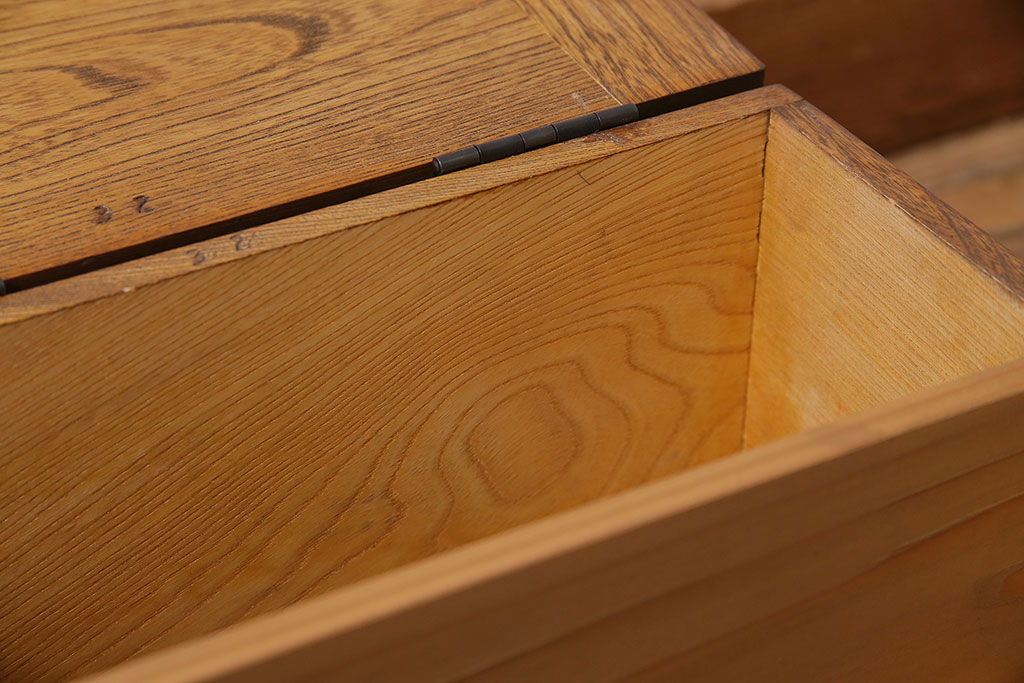 アンティーク雑貨　和製　昭和初期　栓材　くっきりとした木目が魅力の持ち手付き木製収納箱(収納ボックス、小物収納箱)(R-045568)