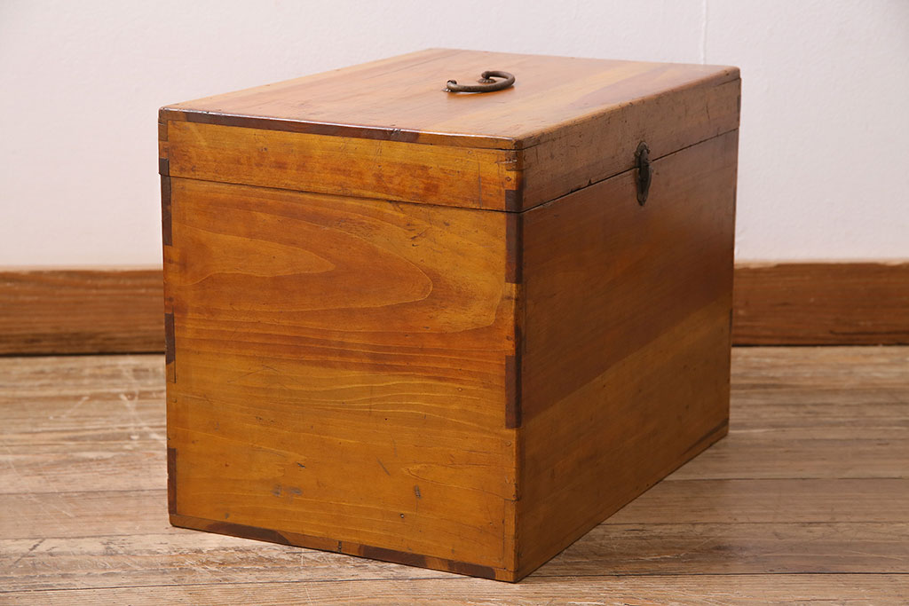 アンティーク雑貨 昭和レトロ ヒノキ材 温かみのある質感が魅力の木製収納ボックス(小物入れ、収納箱、木箱)(R-045580) ラフジュ工房