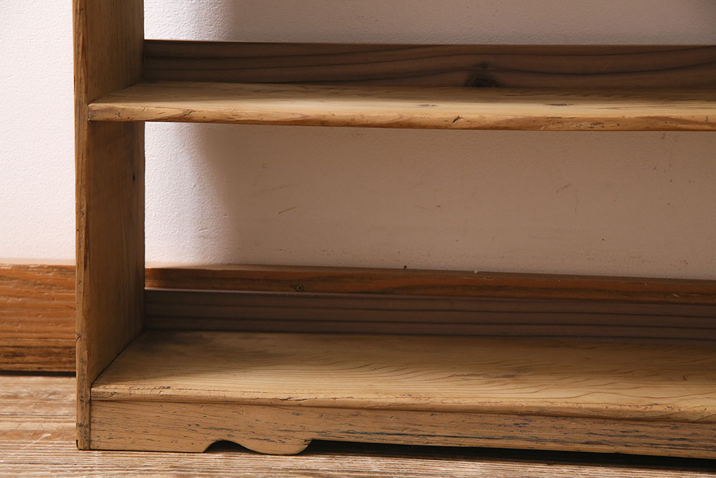 アンティーク家具　大正期　ヒノキ材　昔懐かしい雰囲気の本棚(オープンラック、棚、ウッドシェルフ)(R-045594)