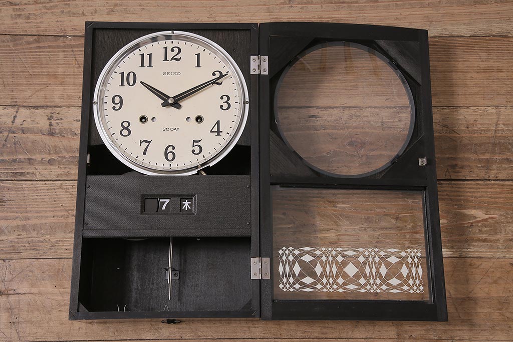 アンティーク時計 昭和中期 SEIKO(セイコー) ゼンマイ式 カレンダー付き 30DAY 渋い色合いの掛け時計(柱時計、振り子時計)(R-045649)  | ラフジュ工房