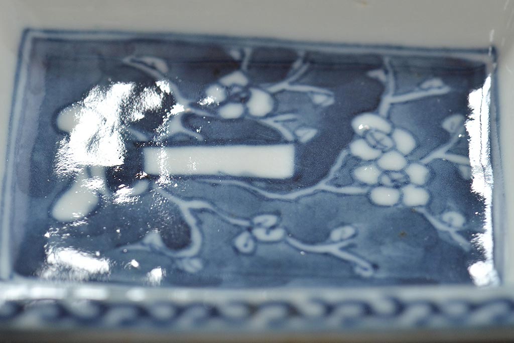 江戸期　梅の図　和の空間を彩るアンティークの染付小皿6枚セット(角皿、和食器)(R-045677)