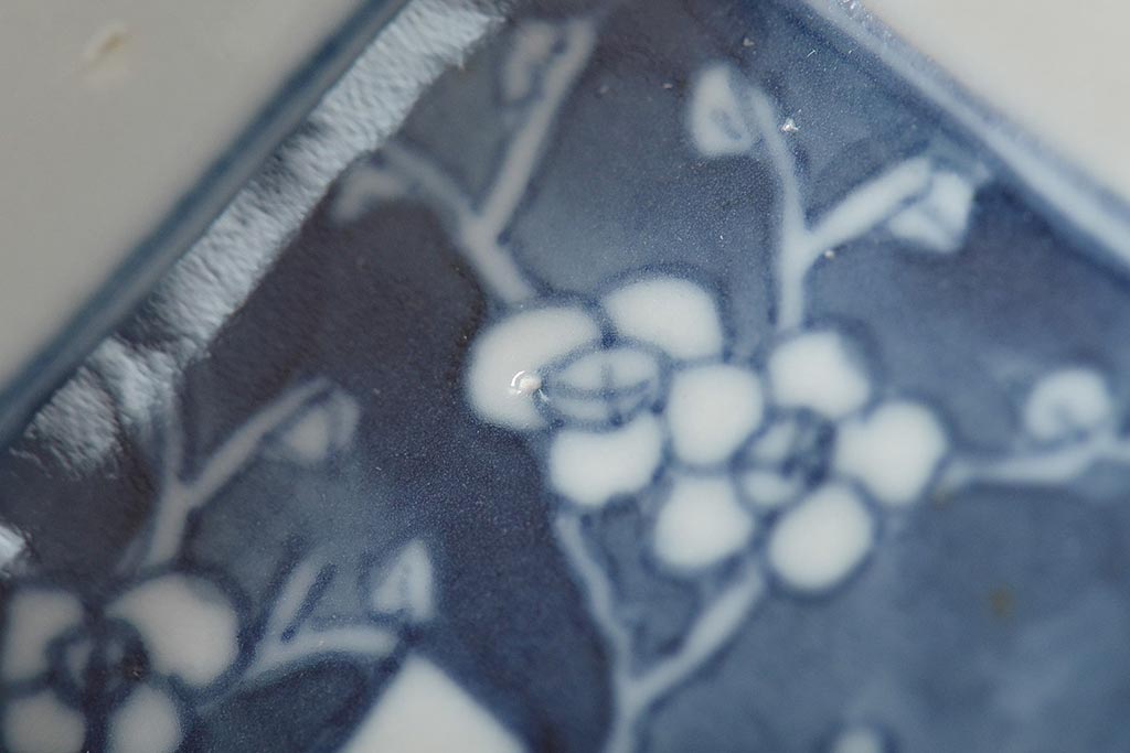江戸期　梅の図　和の空間を彩るアンティークの染付小皿6枚セット(角皿、和食器)(R-045677)