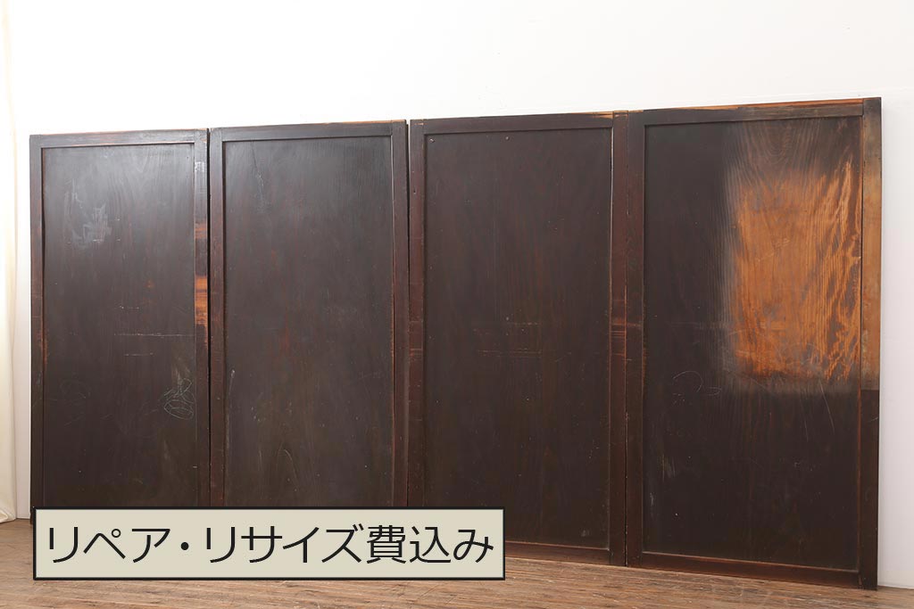 アンティーク建具　明治期　杉材一枚板　杢目が魅力のシンプルな板戸4枚セット(引き戸、建具)(R-045689)