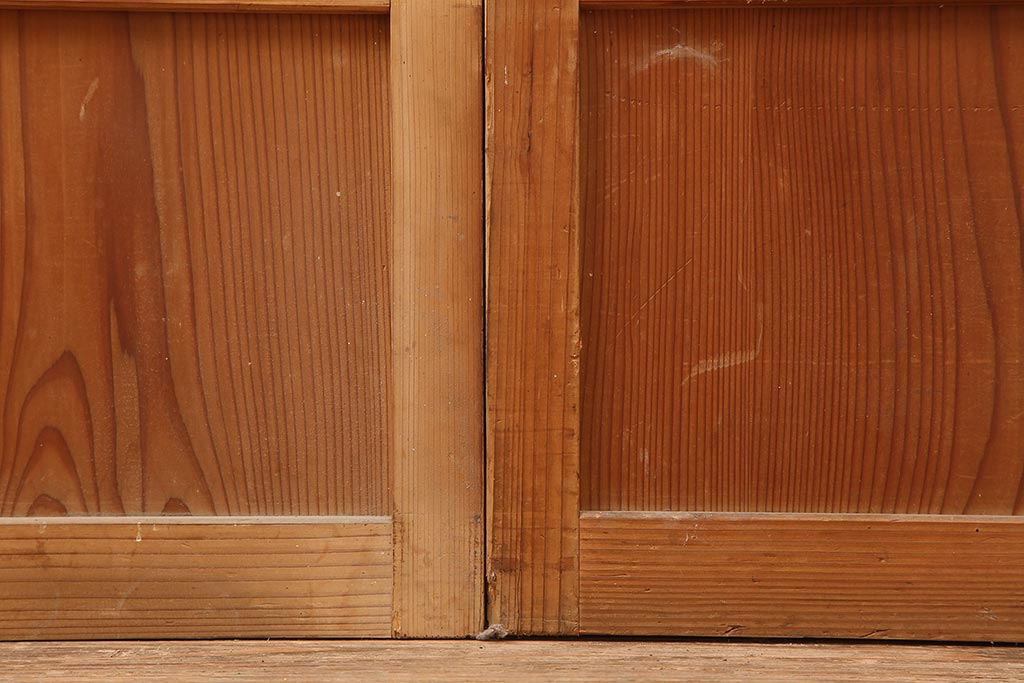 アンティーク建具　昭和中期　裏障子付き　和レトロな帯格子戸2枚セット(障子戸、引き戸、建具)(R-045692)