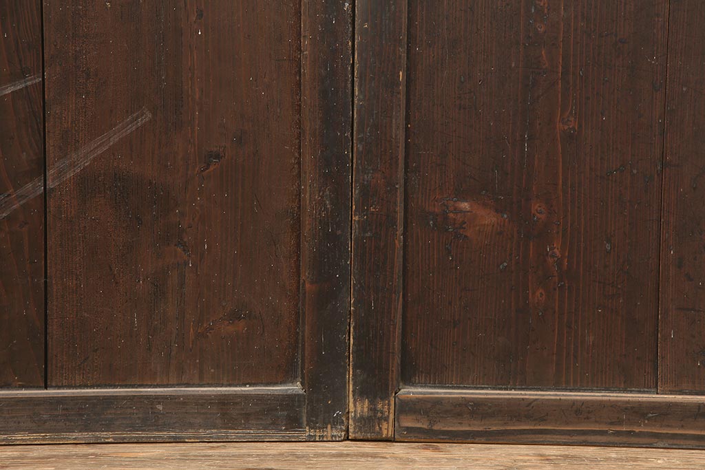 アンティーク建具　明治期　和空間や古民家スタイルにおすすめな格子帯戸3枚セット(ガラス帯戸、引き戸、建具)(R-045699)