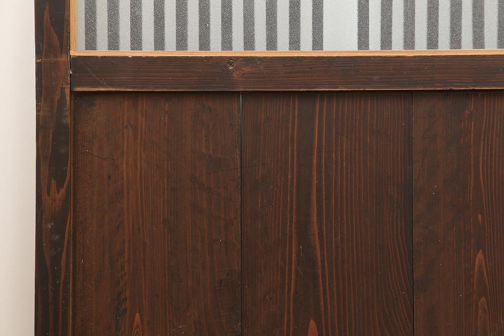 アンティーク建具　明治期　和空間や古民家スタイルにおすすめな格子帯戸3枚セット(ガラス帯戸、引き戸、建具)(R-045699)