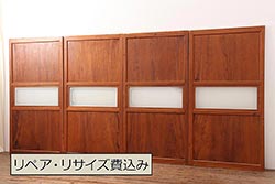 アンティーク建具　昭和中期　春慶塗が魅力のガラス帯戸4枚セット(引き戸、建具)(R-045700)