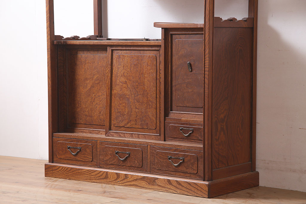 アンティーク家具　指物家具　ケヤキ材　漆塗り　飾り棚(飾棚)(R-045709)
