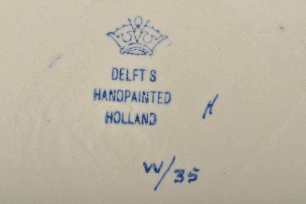 オランダ　DELFT(デルフト)　ブルーハンドペイント　花絵　花籠図　プレート35cm(洋食器、大皿)(R-045724)