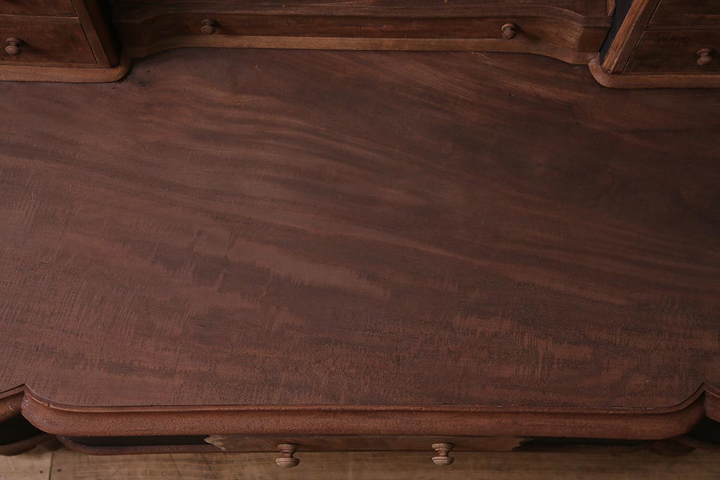 アンティーク家具　フランスアンティーク　ストリップド(剥離)　マホガニー材　迫力満点!凝った作りで存在感抜群のキャスター付きドレッサー(鏡台)(R-045742)