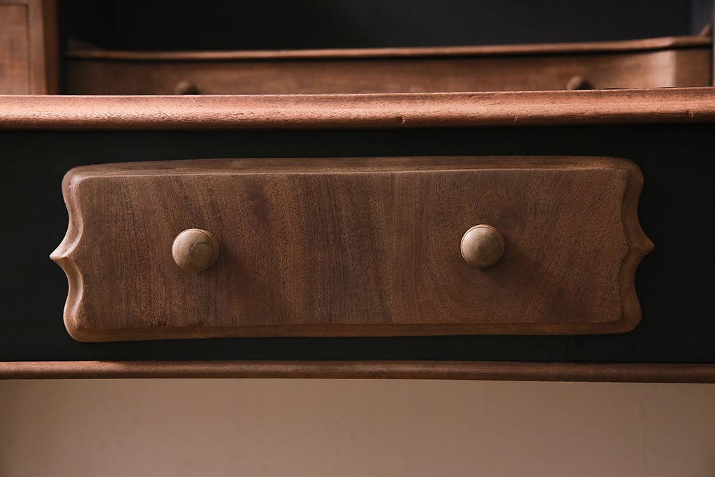 アンティーク家具　フランスアンティーク　ストリップド(剥離)　マホガニー材　迫力満点!凝った作りで存在感抜群のキャスター付きドレッサー(鏡台)(R-045742)
