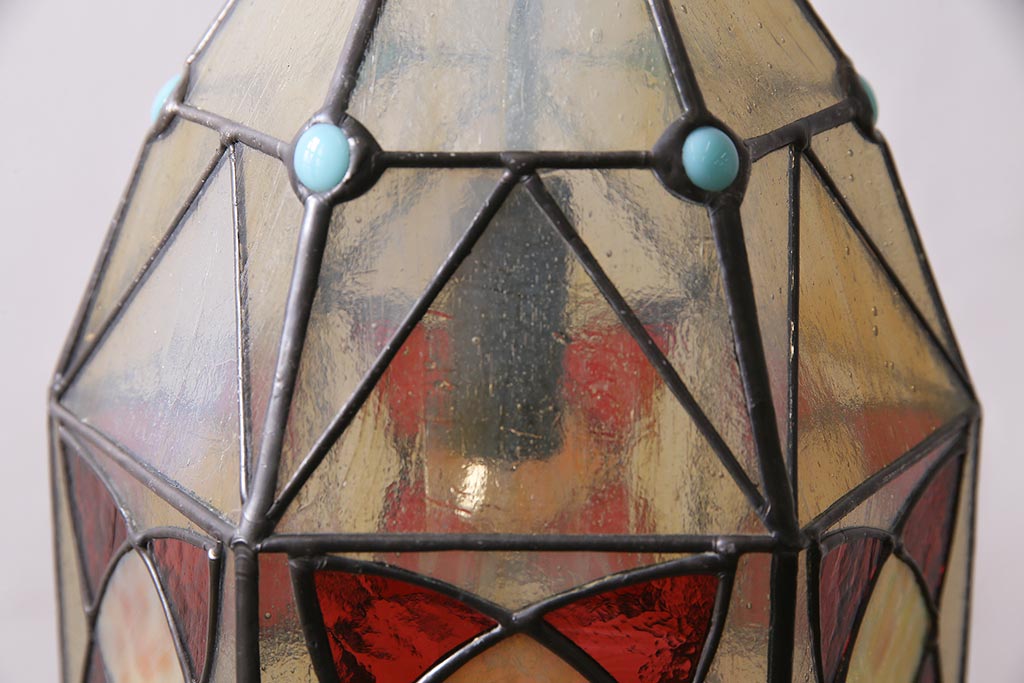 ヴィンテージ照明　イギリスビンテージ　ステンドグラスがお洒落なアクセントのペンダントライト(吊り下げ照明、天井照明)(R-045745)