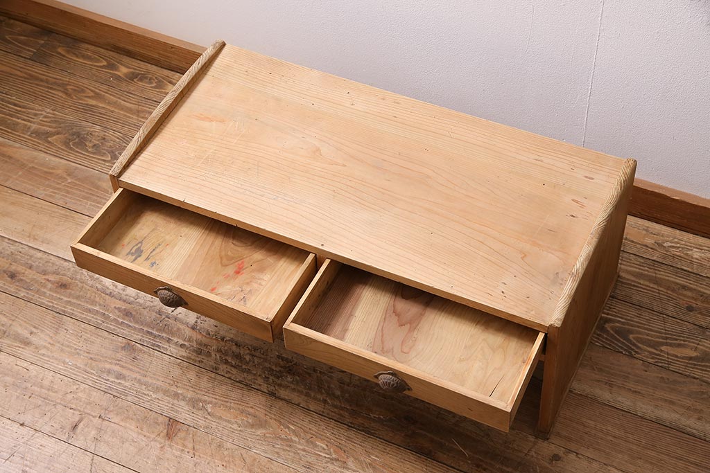 アンティーク家具　昭和初期　ストリップド(剥離)　ヒノキ材　明るい木色がさわやかな文机(ローテーブル)(R-045777)
