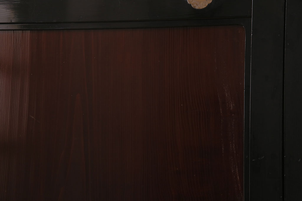 アンティーク建具　最高級　石川県産　総漆塗り　浮造り仕上げ　品格を感じる帯戸2枚セット(板戸、引き戸、建具)(R-045808)