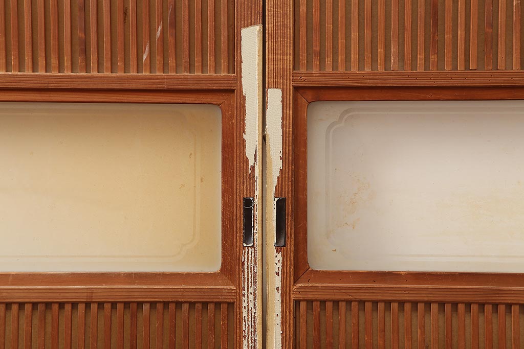 アンティーク建具　昭和中期　裏障子付き　和風スタイルにおすすめな帯格子戸4枚セット(障子戸、引き戸、建具)(R-045837)