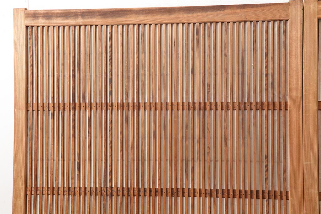 アンティーク建具　昭和中期　裏障子付き　和風スタイルにおすすめな帯格子戸2枚セット(障子戸、引き戸、建具)(R-045839)