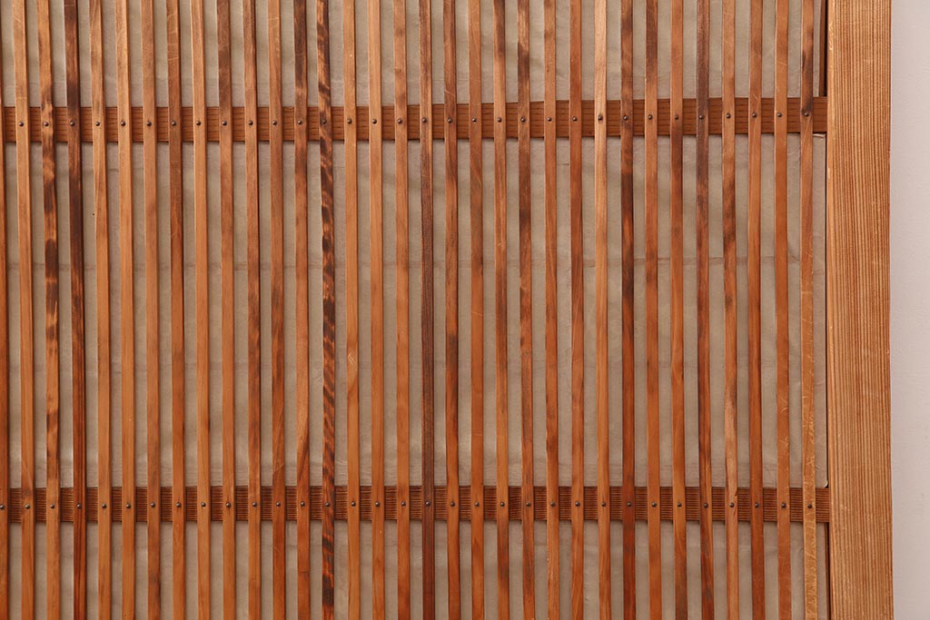 アンティーク建具　昭和中期　裏障子付き　和風スタイルにおすすめな帯格子戸2枚セット(障子戸、引き戸、建具)(R-045839)